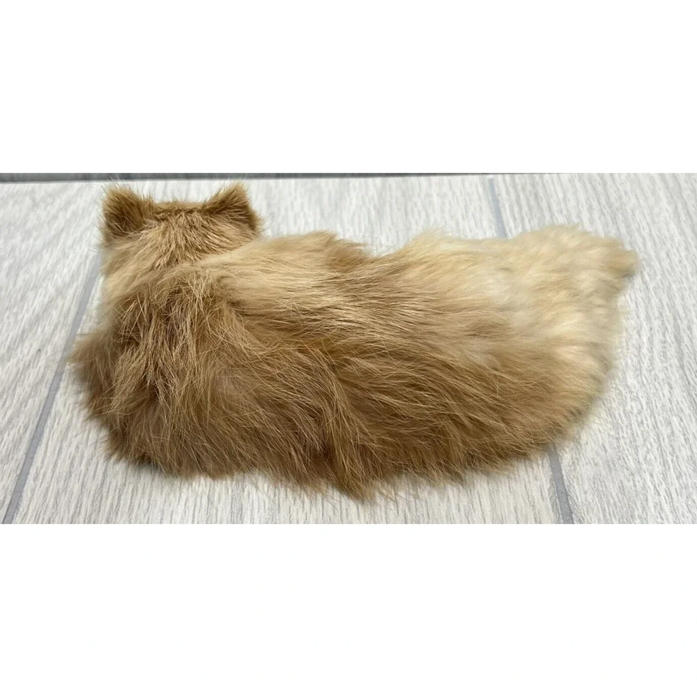 Vintage Realistic Furry Cat Figurine‎ Tan and White Sleeping Cat Soft